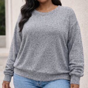 Mono B Gray Knit Crewneck Top 2XL Stretch Athleisure / Casual Pullover - NEW